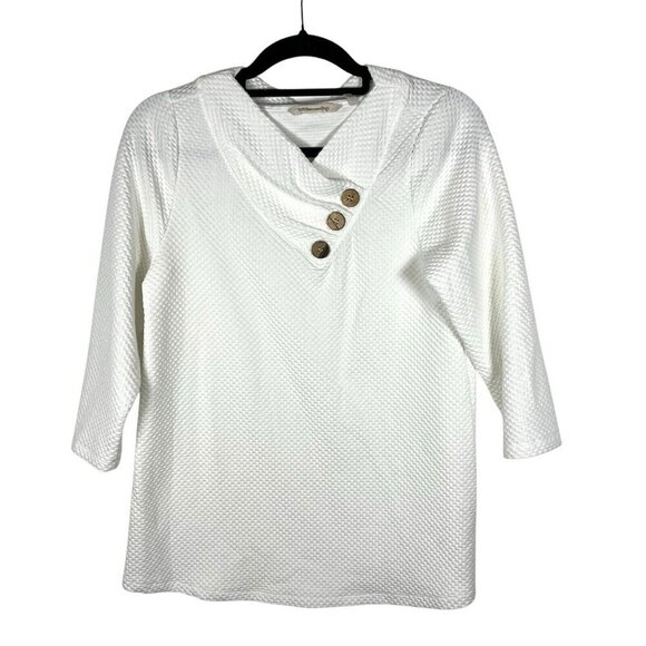 Soft Surroundings Womens Top Sz Medium White Pullover Cowl Neck Side Button - Picture 1 of 7